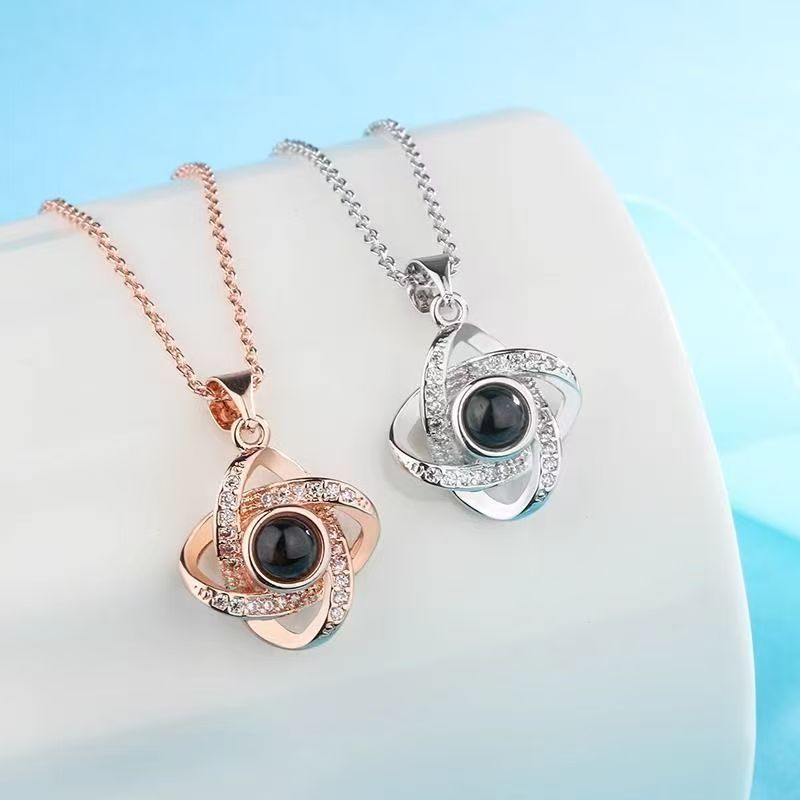 Personalized Four Leaf Clover Photo Projection Necklace