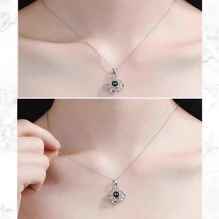 Personalized Four Leaf Clover Photo Projection Necklace
