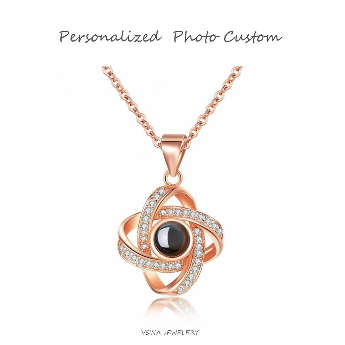 Personalized Four Leaf Clover Photo Projection Necklace