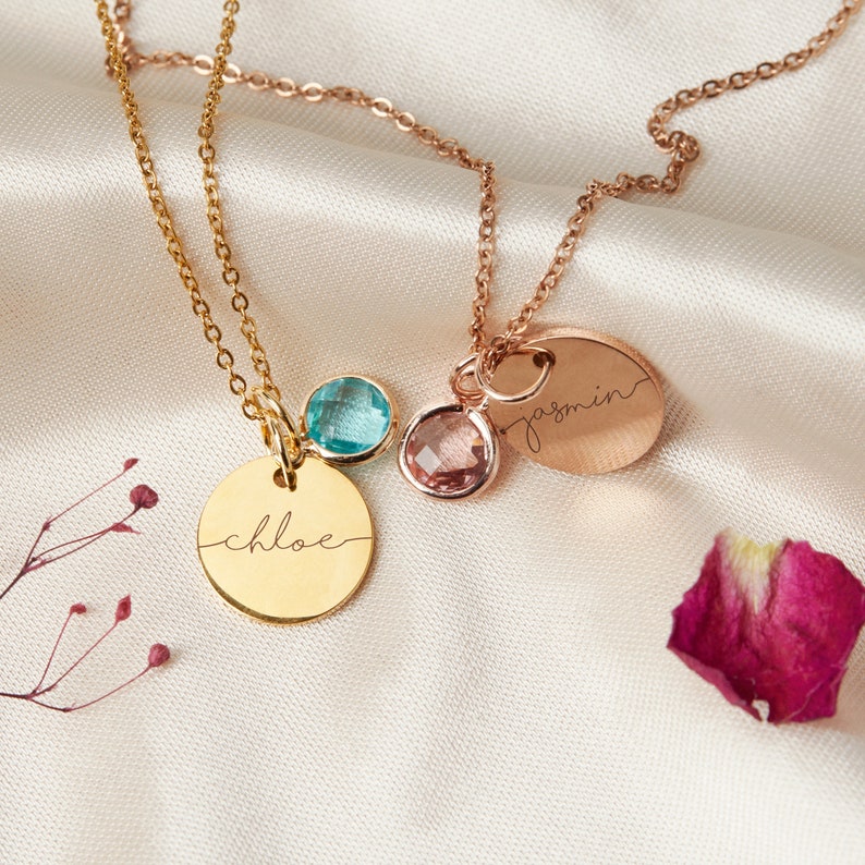 Birthstone Necklace for Women Birthday Gift for Her Personalized Jewelry for New Mom Grandma Kids Name Necklace