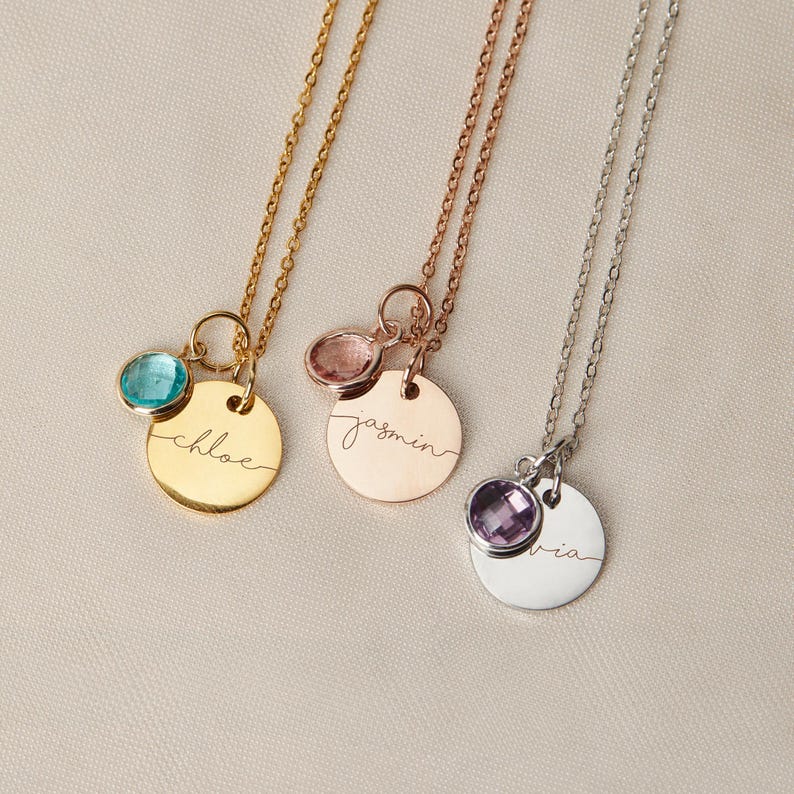 Birthstone Necklace for Women Birthday Gift for Her Personalized Jewelry for New Mom Grandma Kids Name Necklace