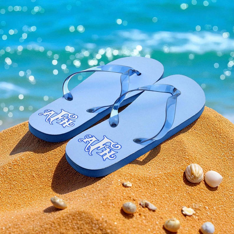 Personalised Initials Mens Blue Flip Flops