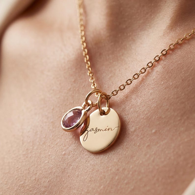 Birthstone Necklace for Women Birthday Gift for Her Personalized Jewelry for New Mom Grandma Kids Name Necklace